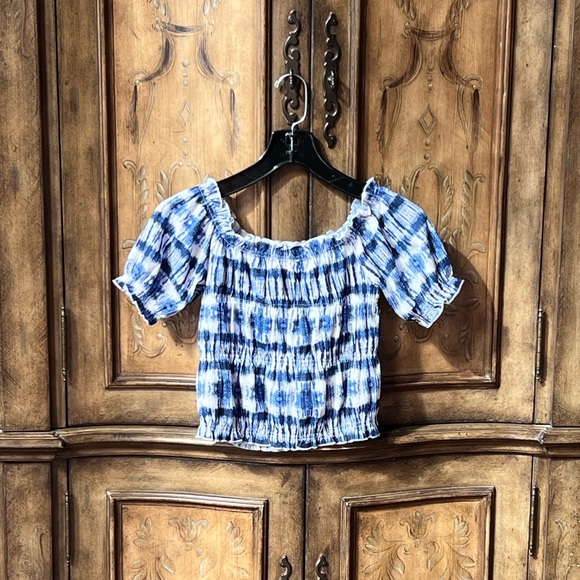 NWOT Zara Girls Kids Blue Tie-Dye cropped Puff Sleeve Top 10/12 13/14 - Picture 11 of 15